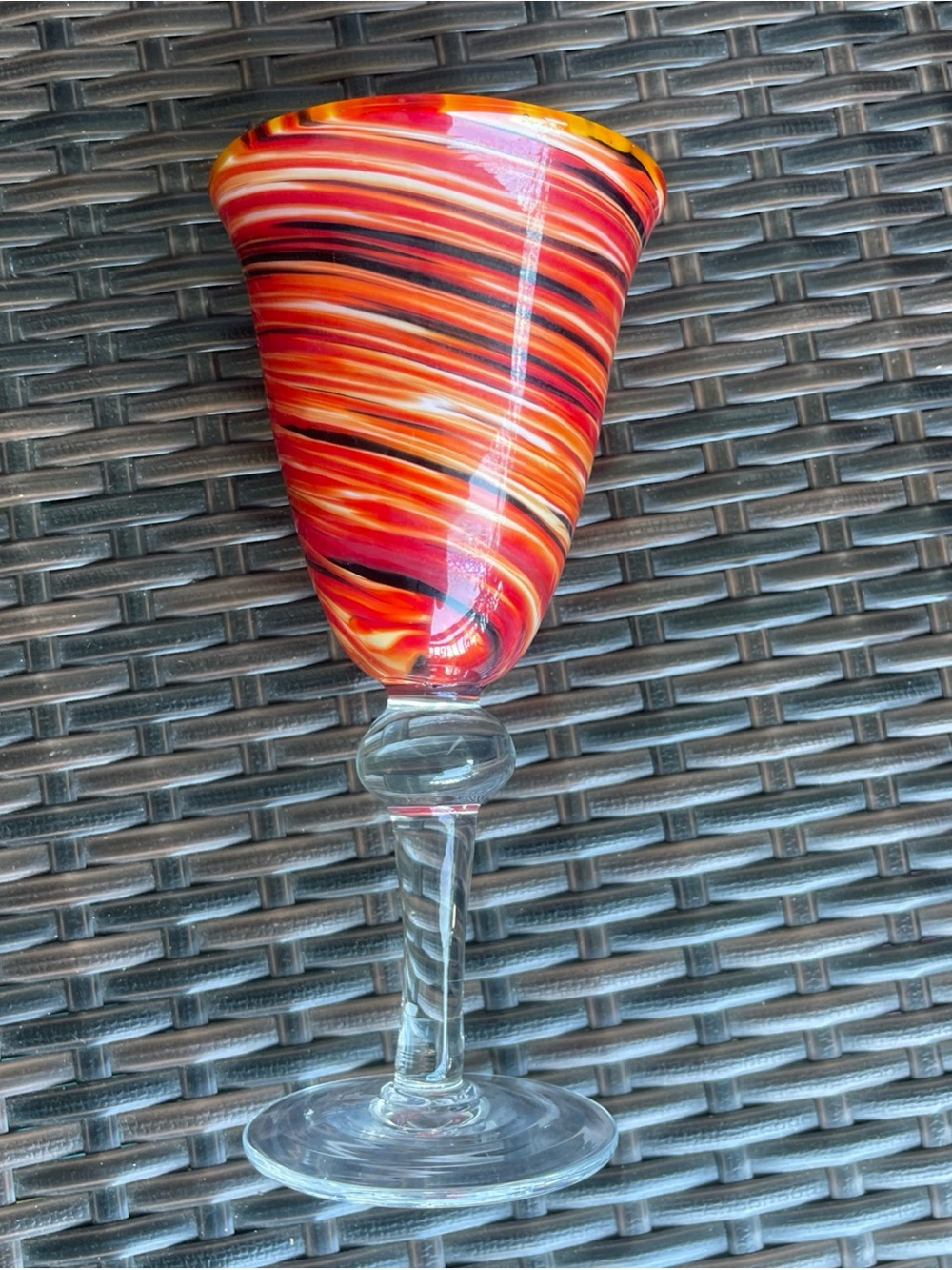 Single Pier 1 Red Twist 8” Water Wine Goblet 8oz Handblown Glass Swirled One